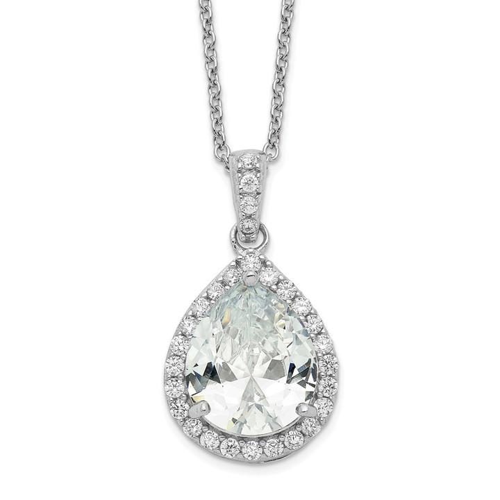Cheryl M Sterling Silver Rhodium-plated Brilliant-cut Teardrop CZ Halo 18 Inch Necklace QCM876-18