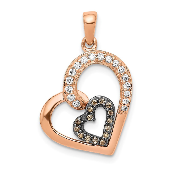 14k Rose Gold Champagne and White Diamond Hearts Pendant PM4899-020-RA