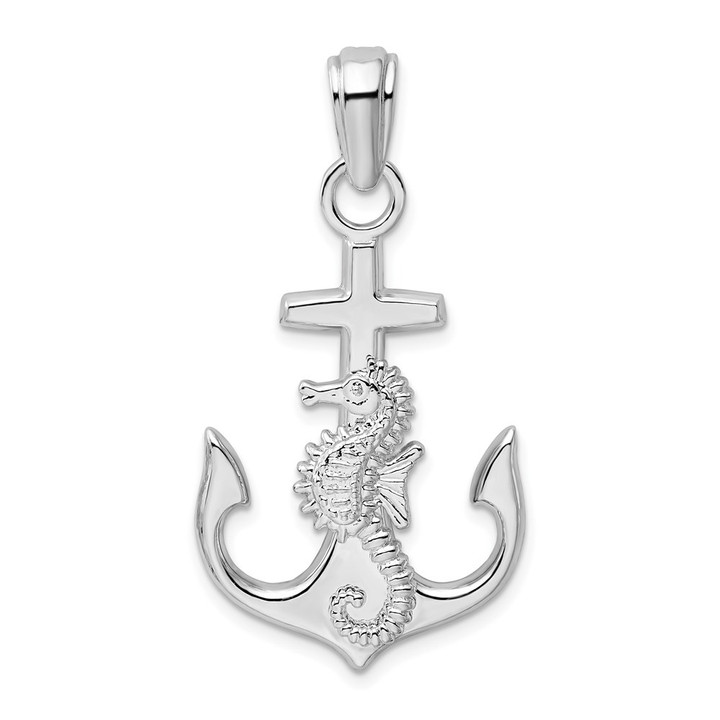 De-Ani Sterling Silver Rhodium-Plated Polished Anchor with Seahorse Pendant QC10439