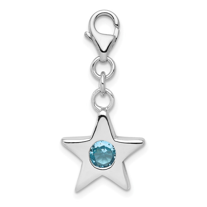 Sterling Silver Rhodium-plated March CZ Birthstone Star Charm QC4812