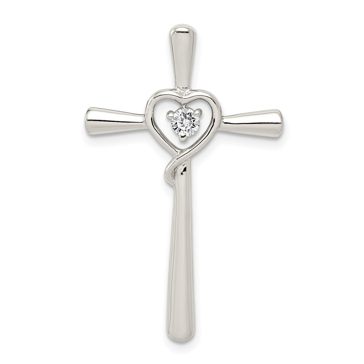 Sterling Silver Rhodium-plated CZ in Heart Cross Pendant QC6685