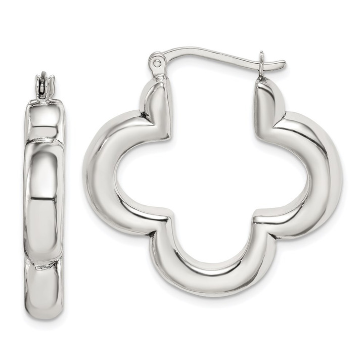 Sterling Silver Polished Clover Hoop Earrings QE14146