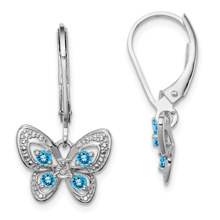 Sterling Silver Rhodium-plated Blue Topaz and Diamond Earrings QE10263BT