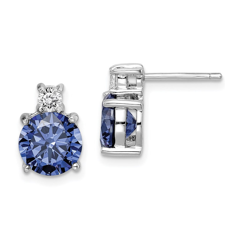 Sterling Silver Rhodium-plated Blue and White CZ Stud Earrings QE14261