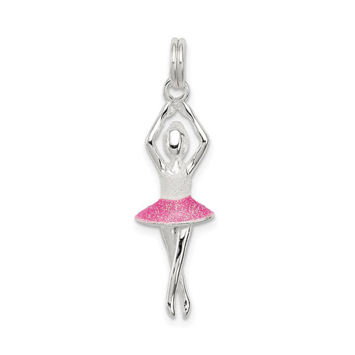 Sterling Silver Pink & White Enamel with Glitter Ballerina Charm QC7093