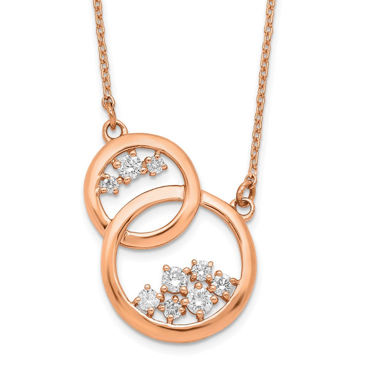 14k Rose Gold Polished Diamond Double Circle 18in Necklace PM6869-025-RA