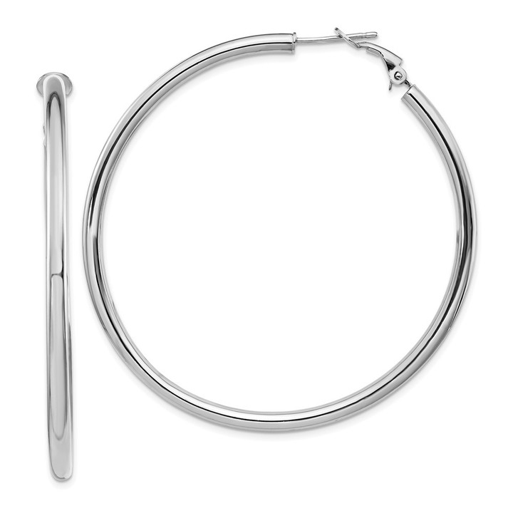 14k White Gold 3x50mm Polished Round Omega Back Hoop Earrings PRE925W