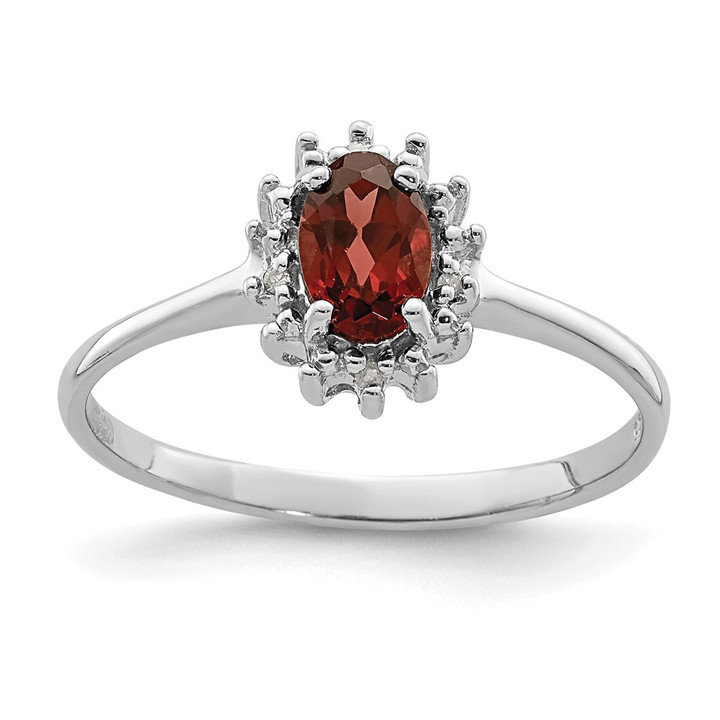 Sterling Silver Rhodium-plated Garnet Diamond Ring QDX604-7