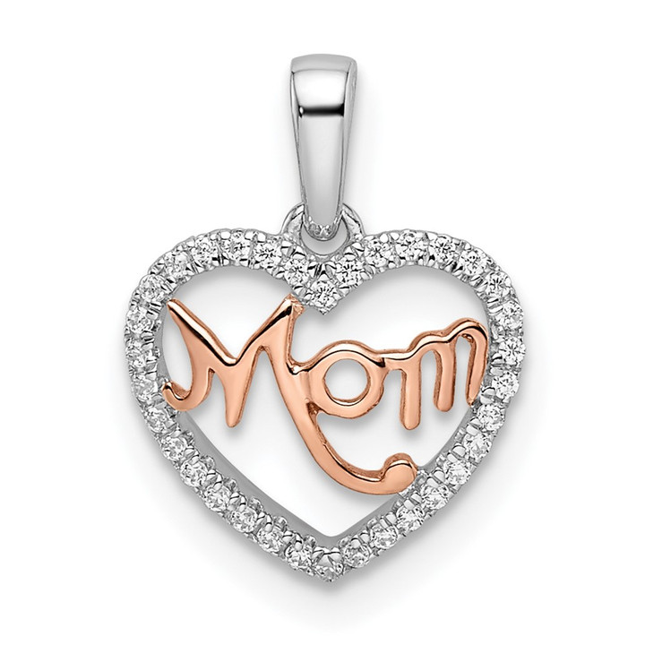 14k Two-tone Diamond White and Rose Mom Heart Pendant PM8537-010-WRA