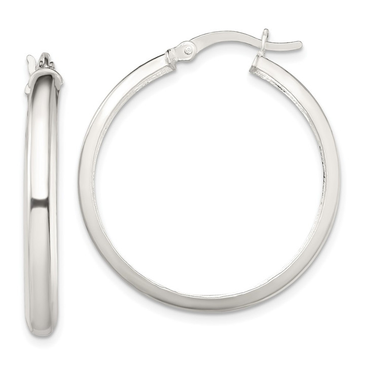Sterling Silver Polished 4mm Round Hoop Earrings QE13182