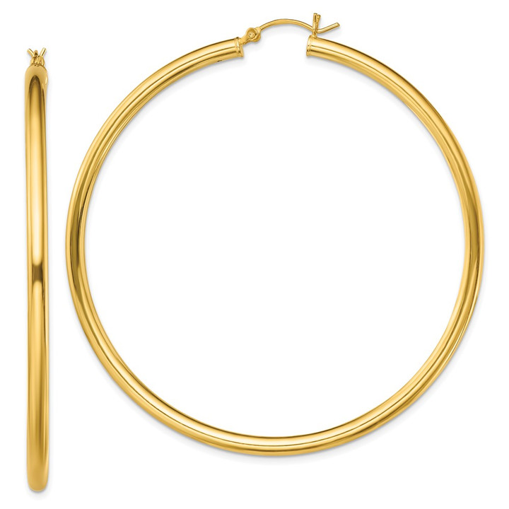 Sterling Silver Gold-Tone Polished 3x65mm Hoop Earrings QE13151