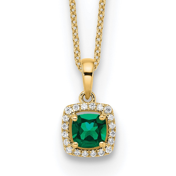 14K Lab Grown VS/SI FGH Dia and Created Emerald Pendant Necklace PM8582-CEM-010-YLG