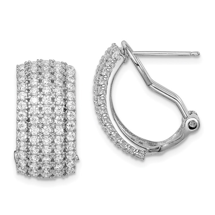 Sterling Silver Rhodium-plated CZ 5-row Omega Back C-Hoop Earrings QE14943