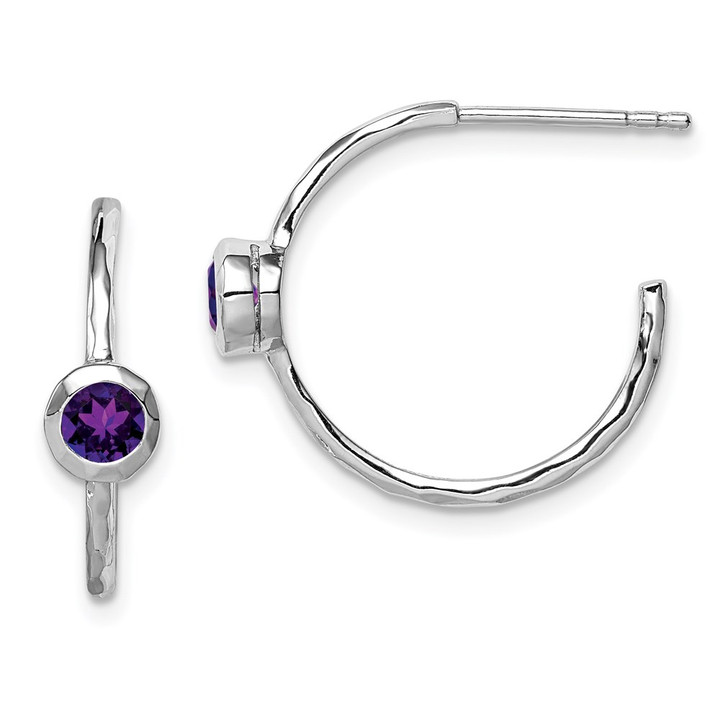Sterling Silver Rhodium-plated Amethyst Post Hoop Earrings QE12623AM