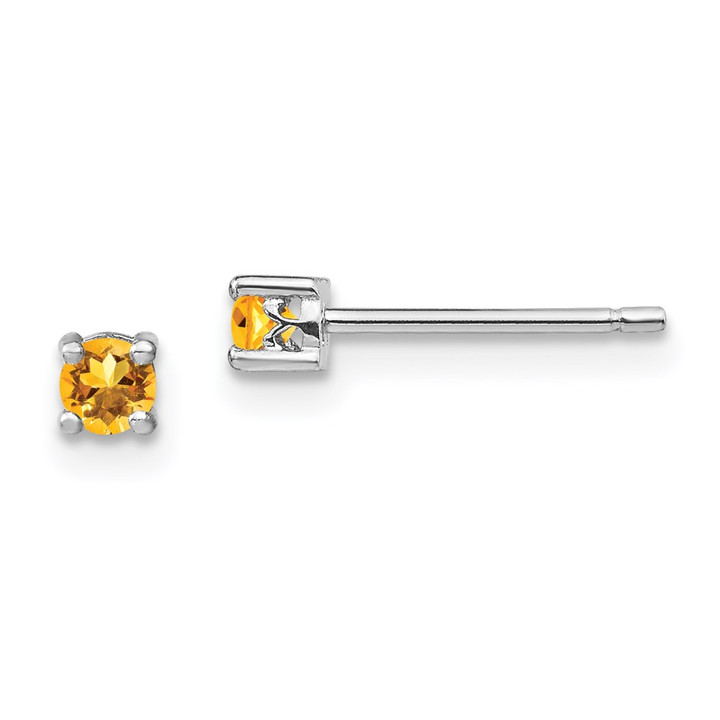 Sterling Silver Rhodium-plated 3mm Round Citrine Post Earrings QBE25NOV
