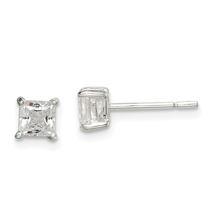 Sterling Silver Polished 4mm Princess CZ Stud Earrings QE12178
