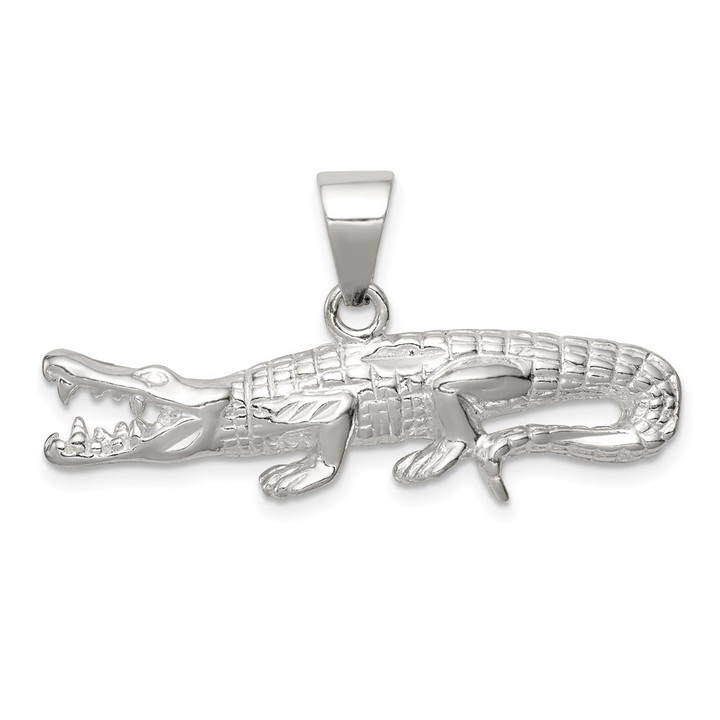 Sterling Silver Polished & Textured Crocodile Pendant QC8737