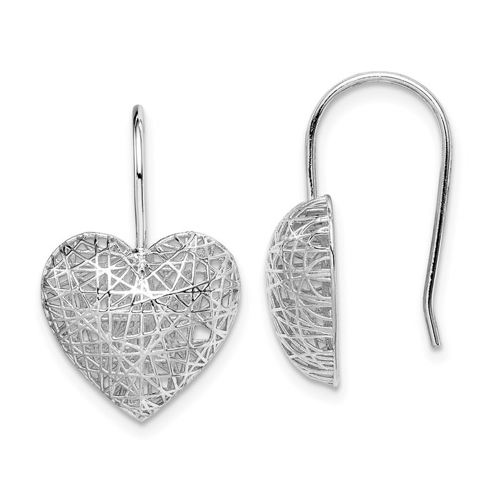 Sterling Silver Rhodium-plated Heart Dangle Earrings QE14889