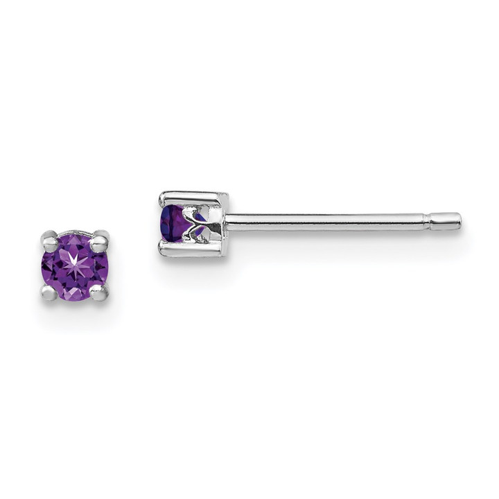 Sterling Silver Rhodium-plated 3mm Round Amethyst Post Earrings QBE25FEB