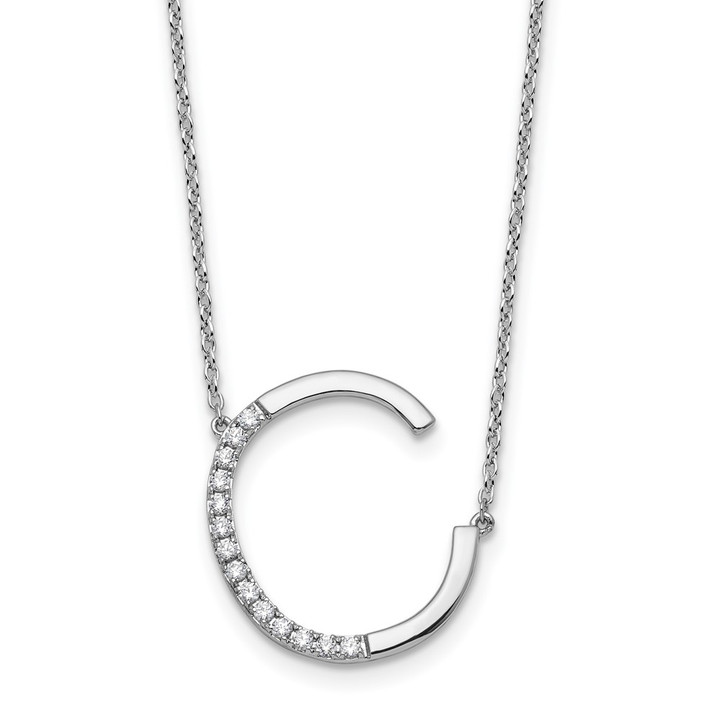 14K White Gold Sideways Diamond Initial C Necklace PM9844C-017-WA