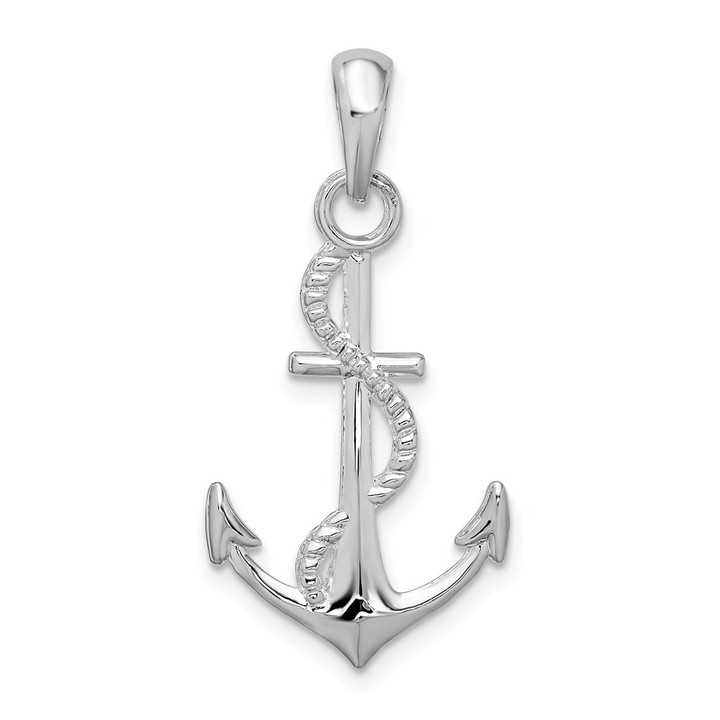De-Ani Sterling Silver Rhodium-plated Polished 3D Anchor and Rope Pendant QC10247