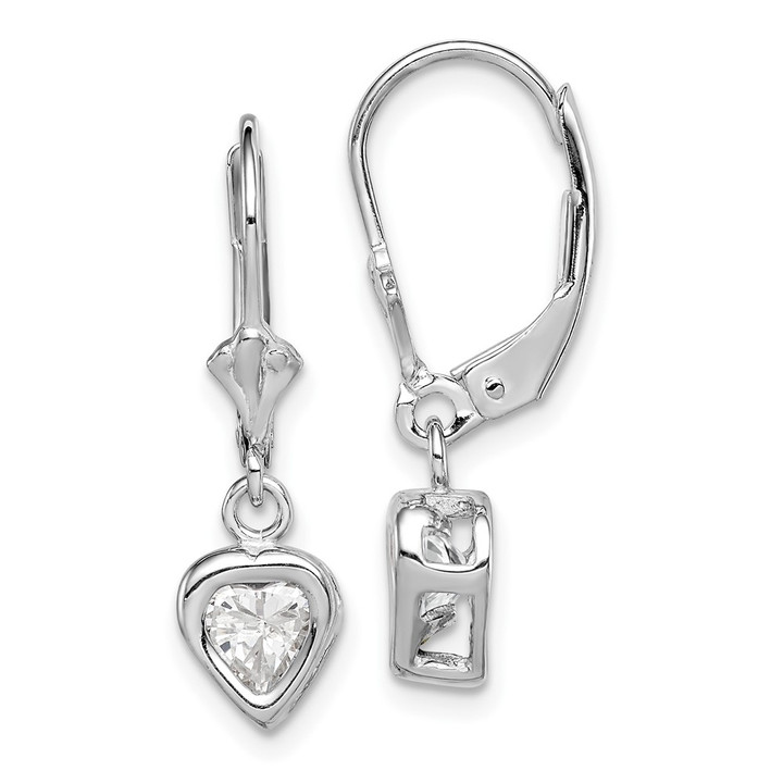Sterling Silver Rhodium Plated 5mm Heart CZ Leverback Earrings QE2046CZ