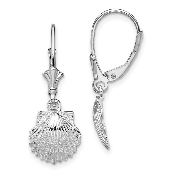 De-Ani Sterling Silver Rhodium-Plated Polished Shell Leverback Earrings QE15566