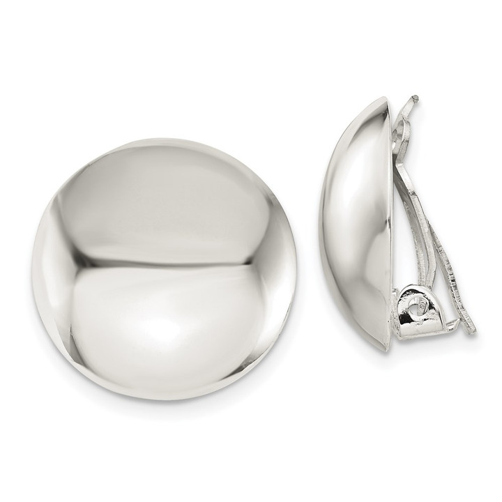 Sterling Silver Polished Non-Pierced 18mm Circle Button Earrings QE3807