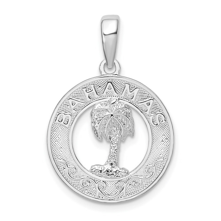 De-Ani Sterling Silver Rhodium-Plated Textured Bahamas with Palm Tree Pendant QC9996