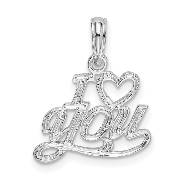 De-Ani Sterling Silver Rhodium-plated Polished I HEART YOU Script Pendant QC10523