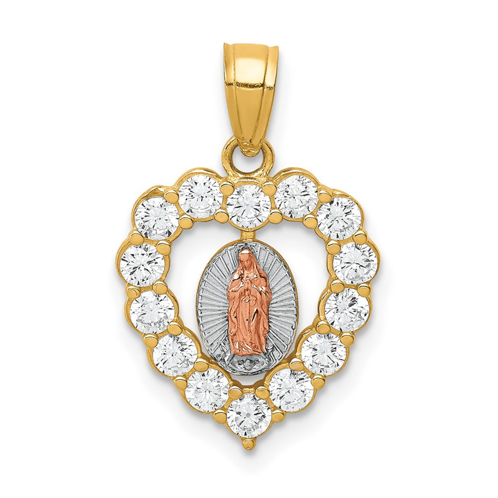 10K Two-Tone W/White Rhodium CZ Guadalupe Heart Pendant 10C1447