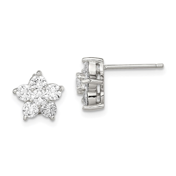 Sterling Silver Rhodium-plated CZ Flower Post Earrings QE4952
