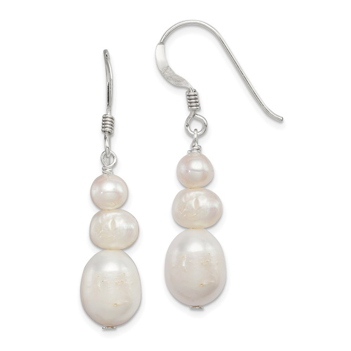 Sterling Silver Polished White 6-10mm Freshwater Cultured Pearl Dangle Earrings QE5422