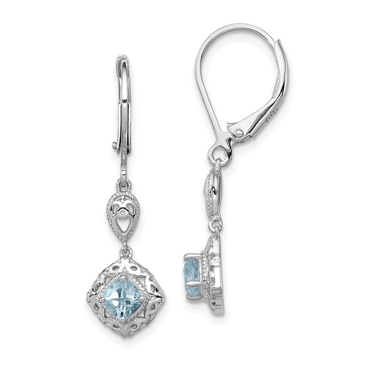 Sterling Silver Rhodium-plated Aquamarine Lever Back Earrings QE10019AQ