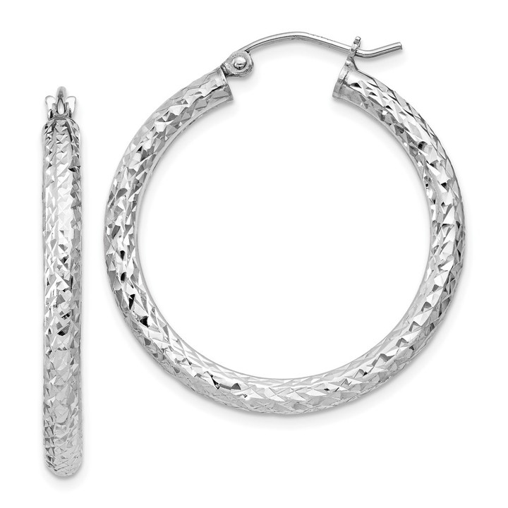Sterling Silver Rhodium-plated D/C 3x30mm Hoop Earrings QE8088