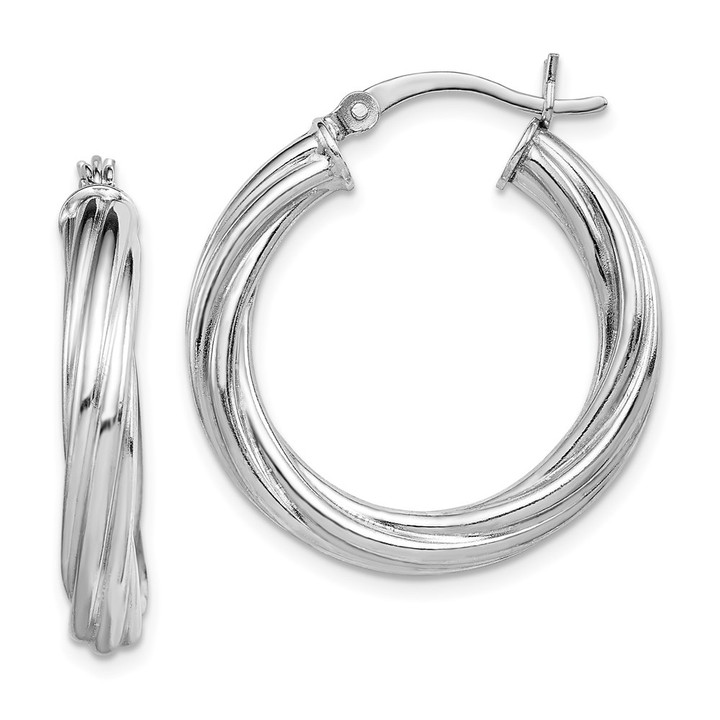 Sterling Silver Rhodium-plated Twisted 4x25mm Hoop Earrings QE6717