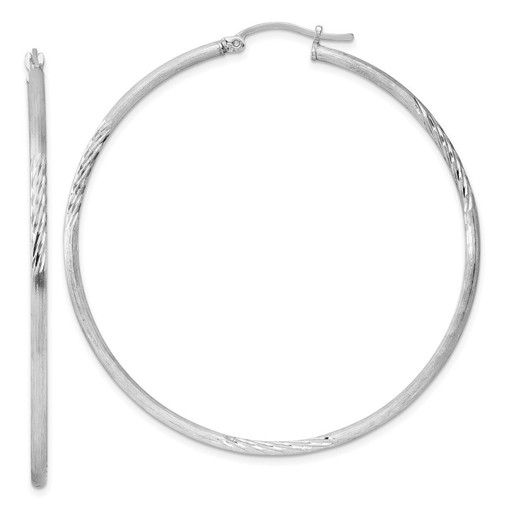 Sterling Silver Rhodium-plated 2mm Polished/Satin Diamond-cut Hoop Earrings QE4424