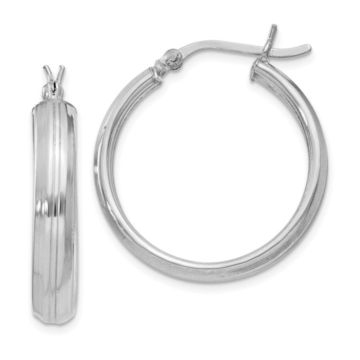 Sterling Silver Rhodium Plated 4.5x25mm Hoop Earrings QE6733
