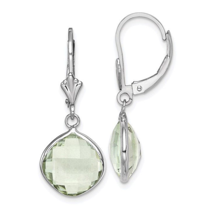 Sterling Silver Rhodium-plated Green Quartz Dangle Lever Back Earrings QE10945AG