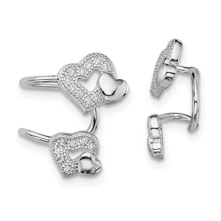Sterling Silver Rhodium-plated Polished CZ Hearts Right Cuff Earring QE13679