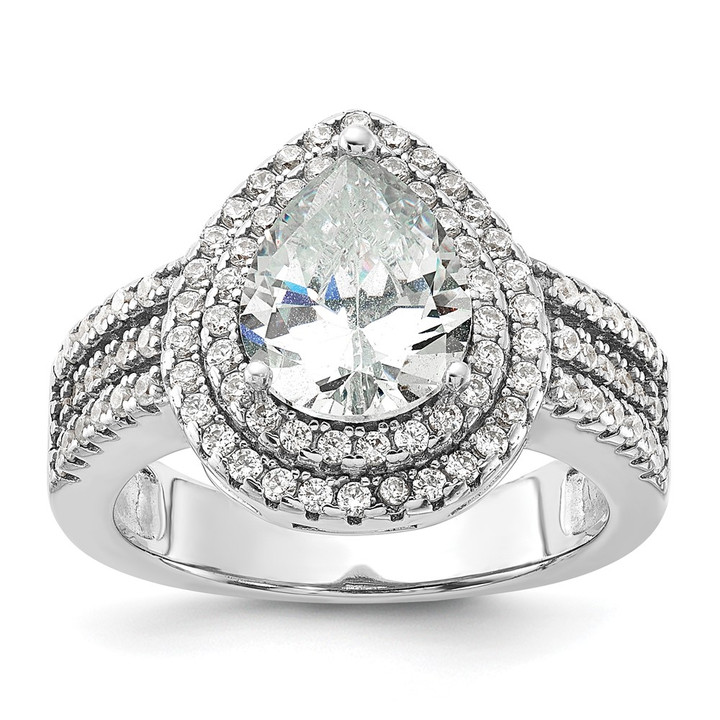 Cheryl M Sterling Silver Rhodium-plated Brilliant-cut Pear CZ Double Halo Ring QCM1570-8