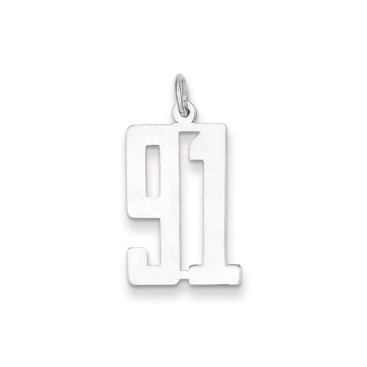 Sterling Silver/Rhodium-plated Elongated Number 91 Charm QES91
