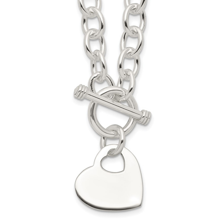 Sterling Silver Engraveable Heart Disc on Fancy Link Toggle Necklace QG1153-18