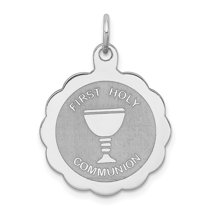 Sterling Silver Rhodium-plated First Holy Communion Disc Charm QC373