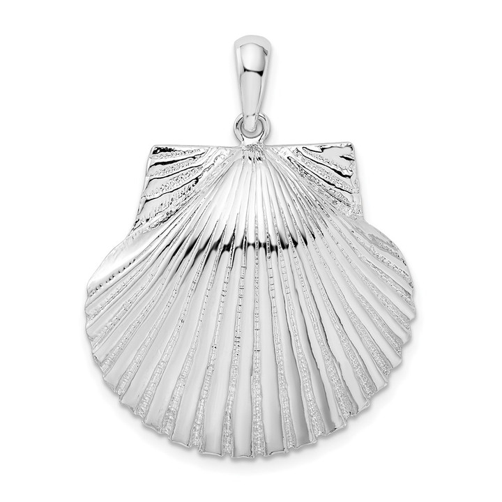 De-Ani Sterling Silver Rhodium-Plated Polished and Textured Scallop Shell Pendant QC10002
