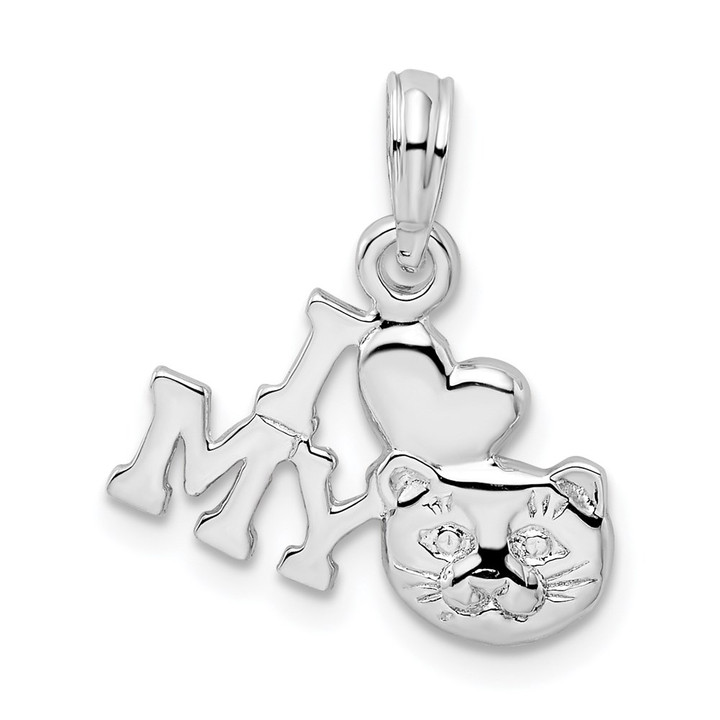 De-Ani Sterling Silver Rhodium-Plated Polished I Heart My Cat Pendant QC10455