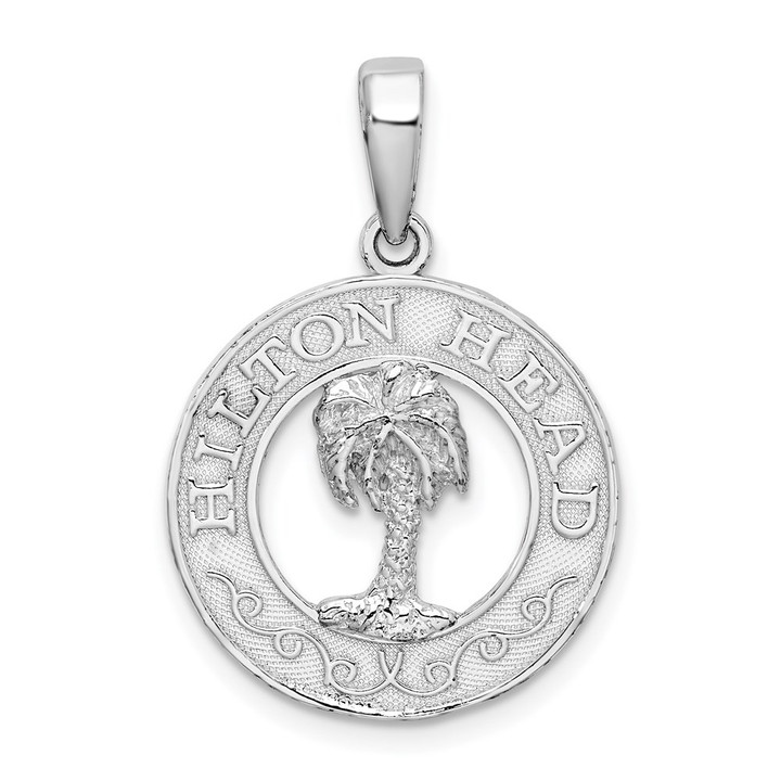 De-Ani Sterling Silver Rhodium-Plated Hilton Head with Palm Tree Round Pendant QC10006