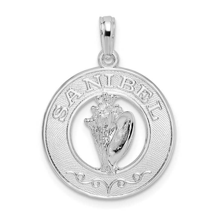 De-Ani Sterling Silver Rhodium-Plated Polished Sanibel Circle with Shell Pendant QC10361