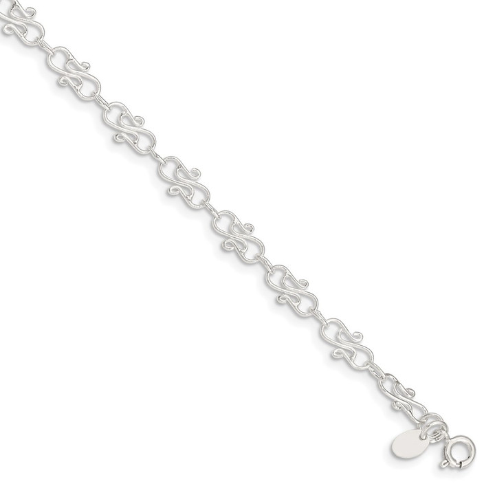Sterling Silver 10inch Fancy Polished Anklet QG1240-10