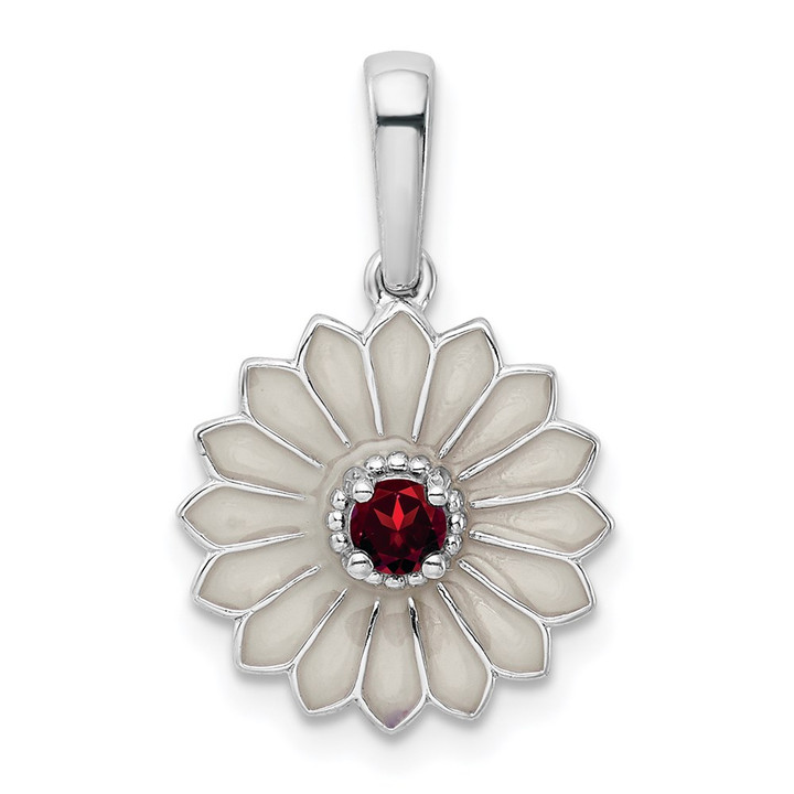 Sterling Silver Garnet and Enamel Flower Pendant QC9320